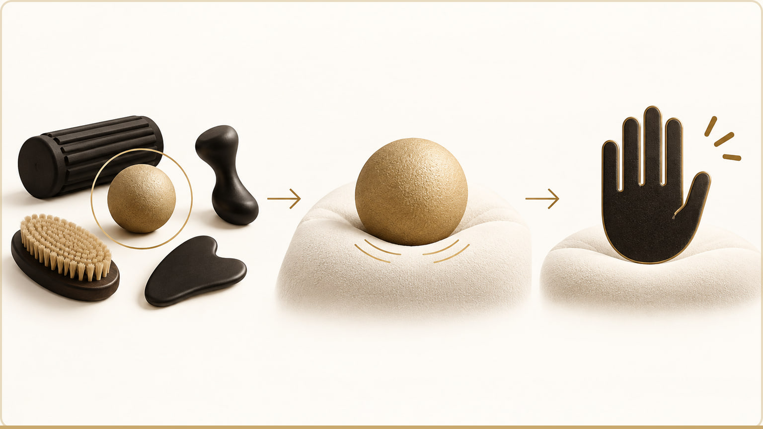 A four-step diagram shows choosing one preferred tool, using light contact, checking how the skin feels, and stopping if pain or bruising occurs.