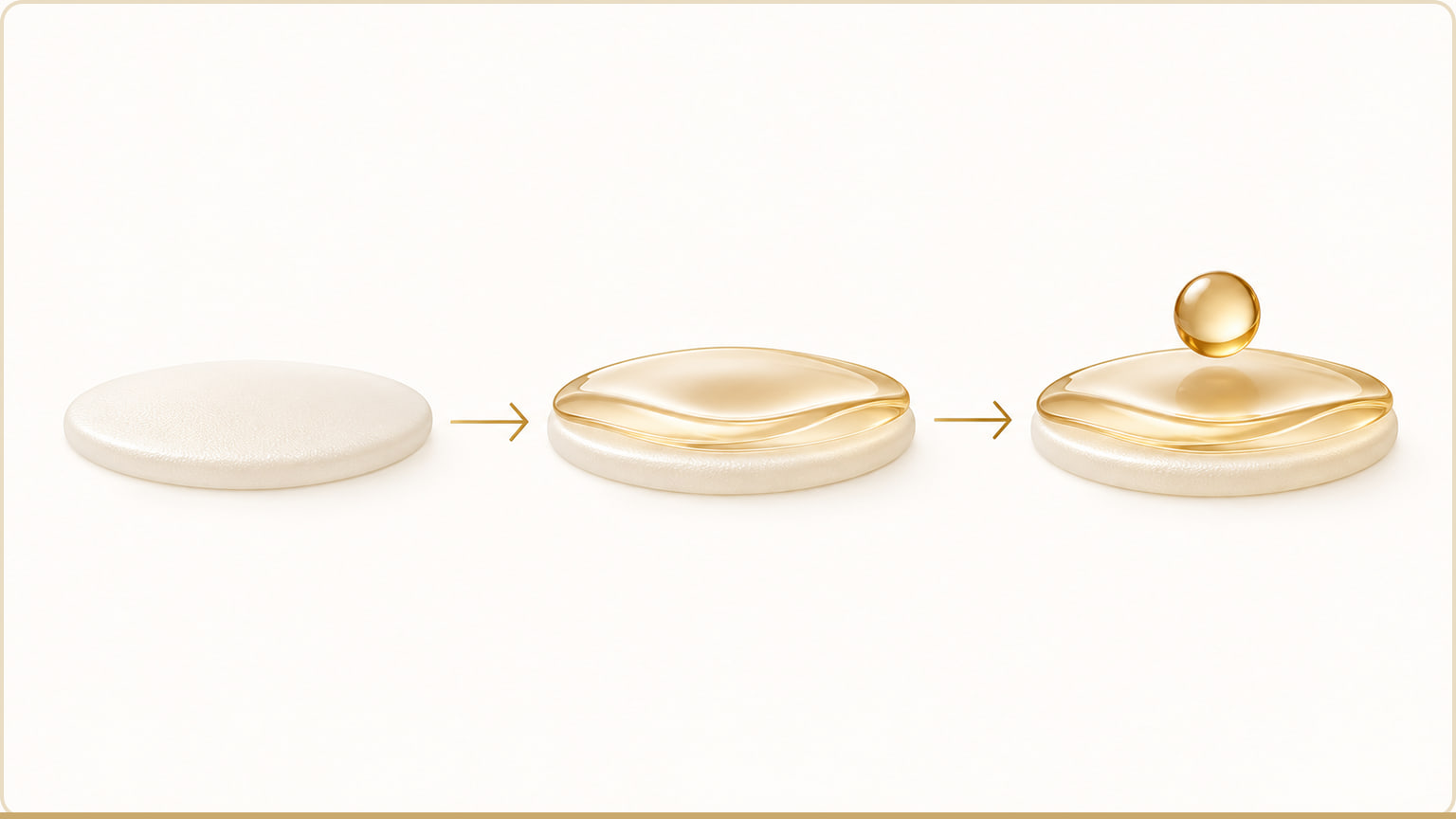A left-to-right line diagram of five connected icons — a droplet, a flat plane, a layered dot, a crescent moon, and a sun arc — showing cleansing, drying, moisturizing, an optional overnight layer, and daytime sun protection in that order.